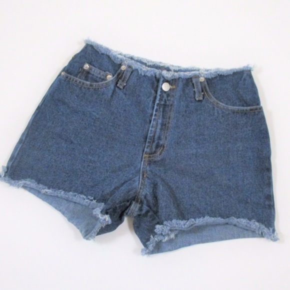 Retro High Rise Jean Shorts Frayed Detailing - Picture 7 of 7